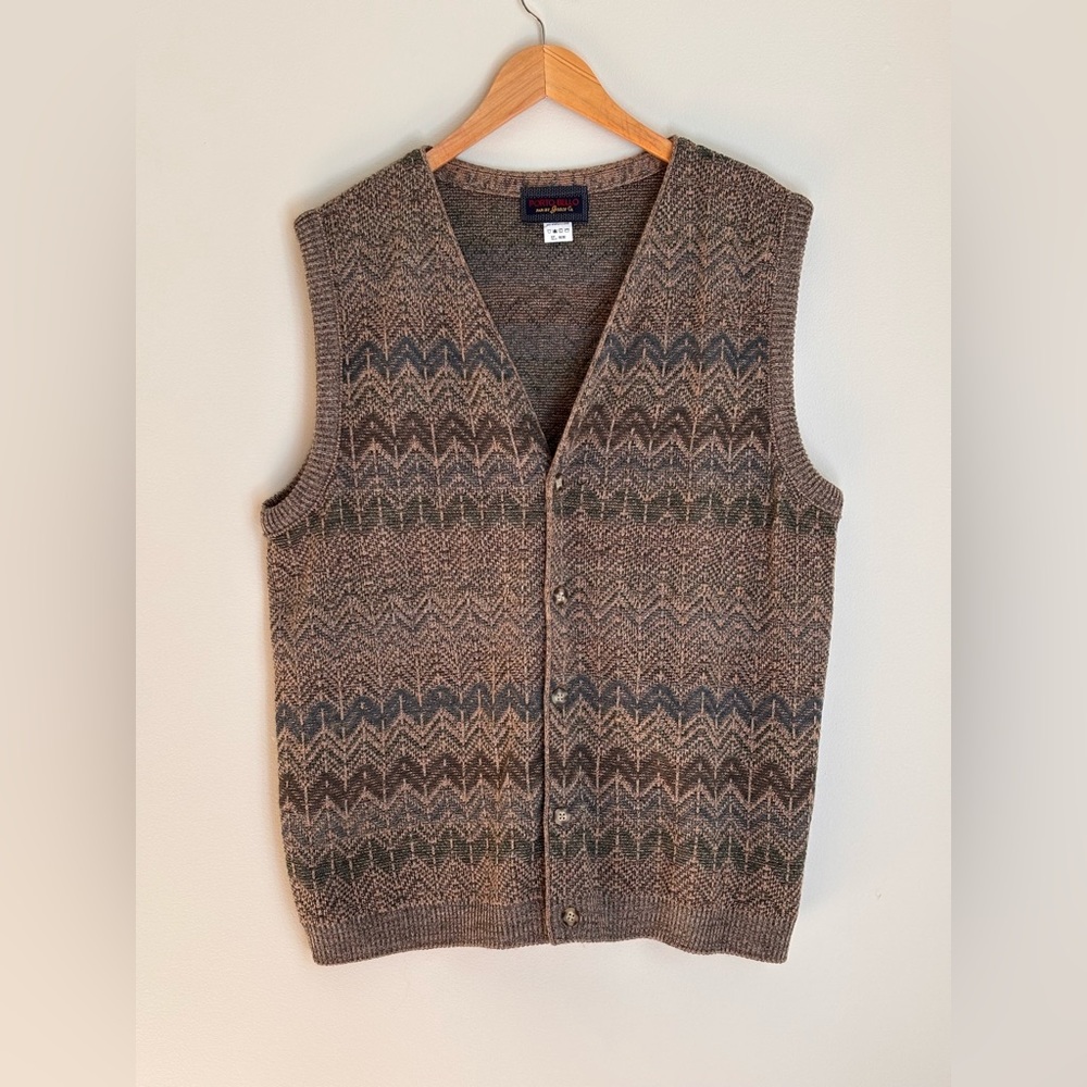 Brown and Gray Green and Blue Zigzag Knit Vest